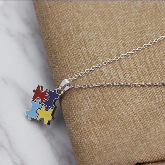 Autism Puzzle Piece Charm Necklace! Autism Awareness Pretty Silver Chain - Picture 2 of 12